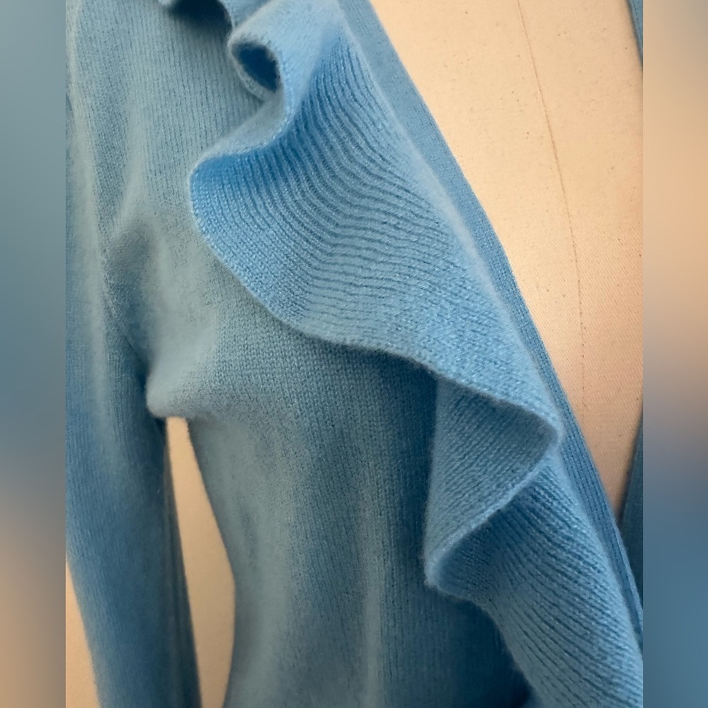 Magaschoni Blue Ruffled Cardigan - Picture 5 of 9